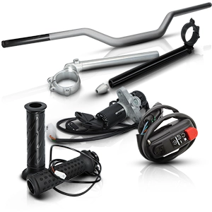 Guidons, poignées et commandes électroniques pour motos, disponibles en différentes versions.
